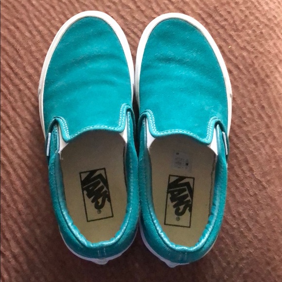 Teal Green Suede Vans Classic Slip Ons 